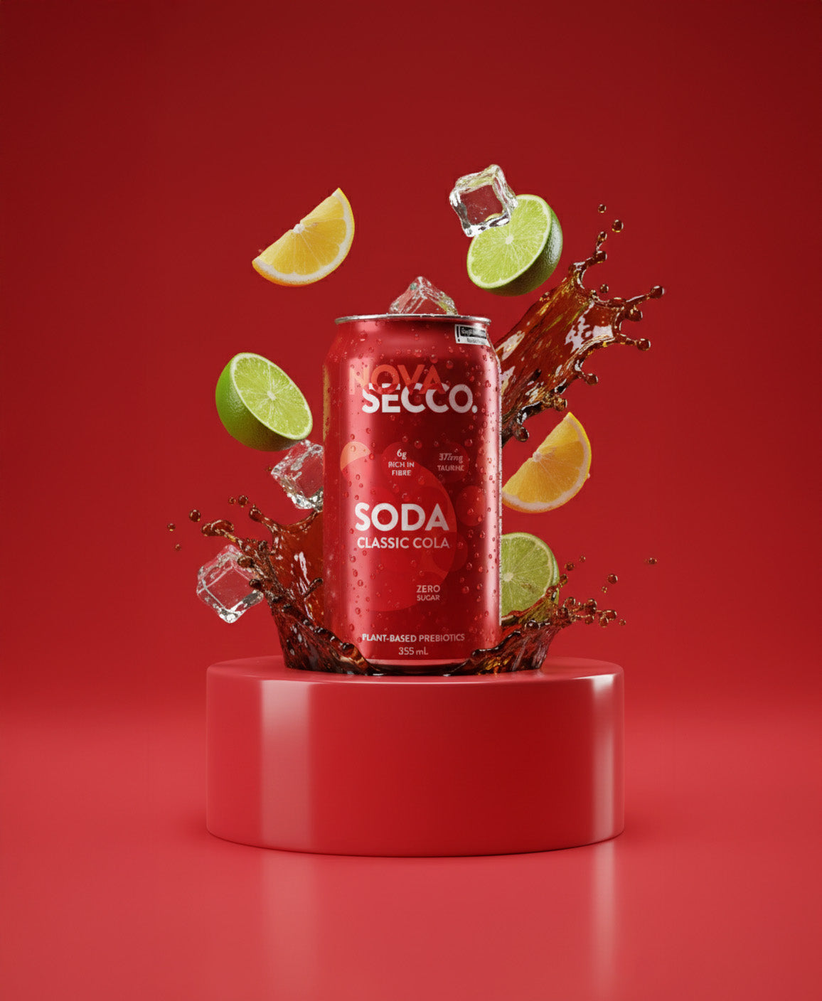 Novasecco Classic Cola can, prebiotic soda sweetened with monk fruit and stevia
