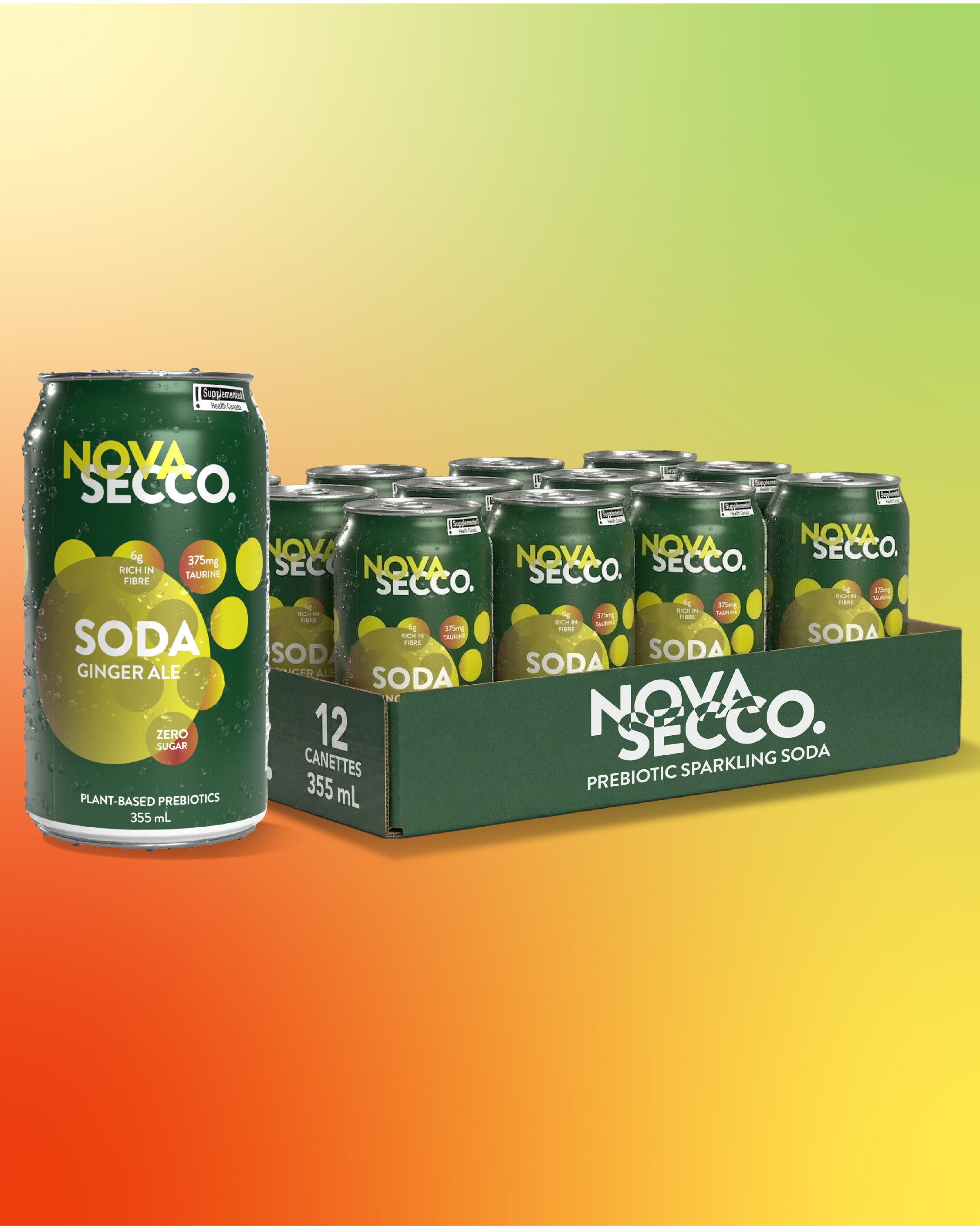 Novasecco Ginger Ale can, prebiotic sparkling ginger soda, lifestyle shot