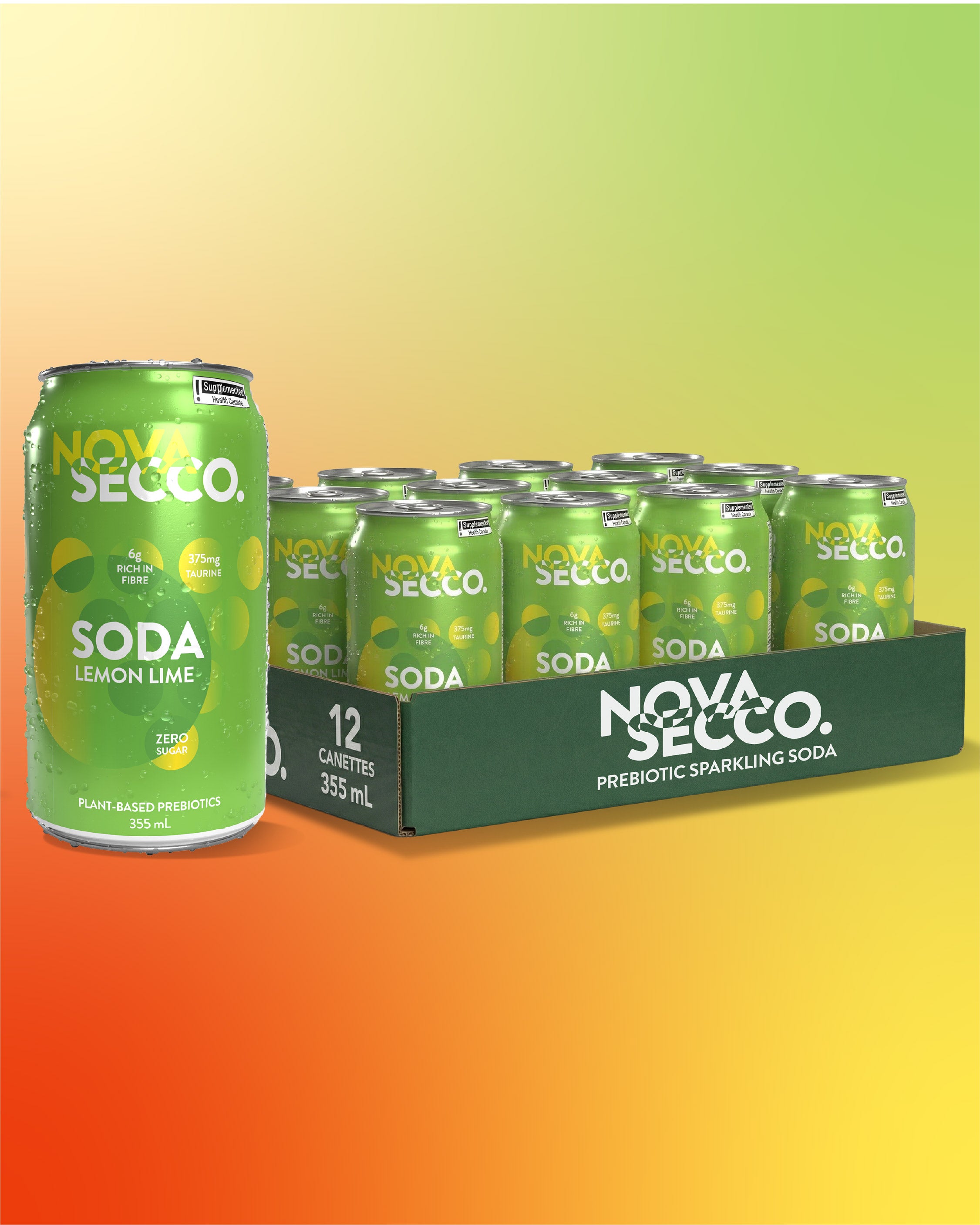 Novasecco Lemon Lime can, prebiotic citrus soda refreshment, lifestyle shot