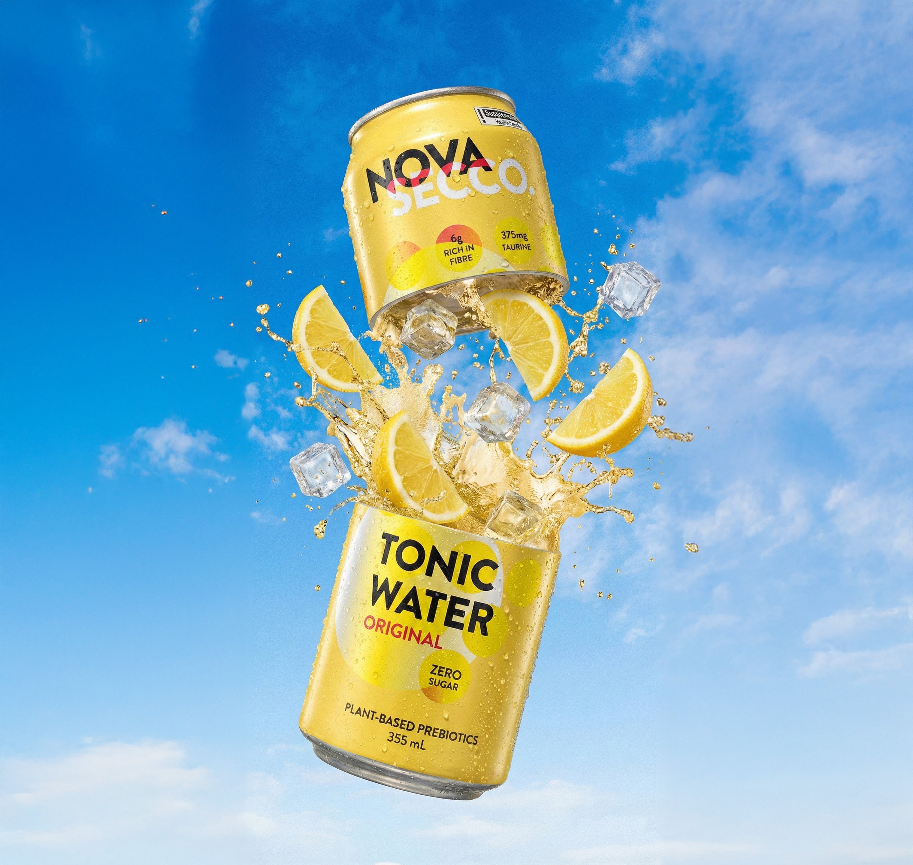 Novasecco Tonic Water can, dry prebiotic tonic soda, label detail