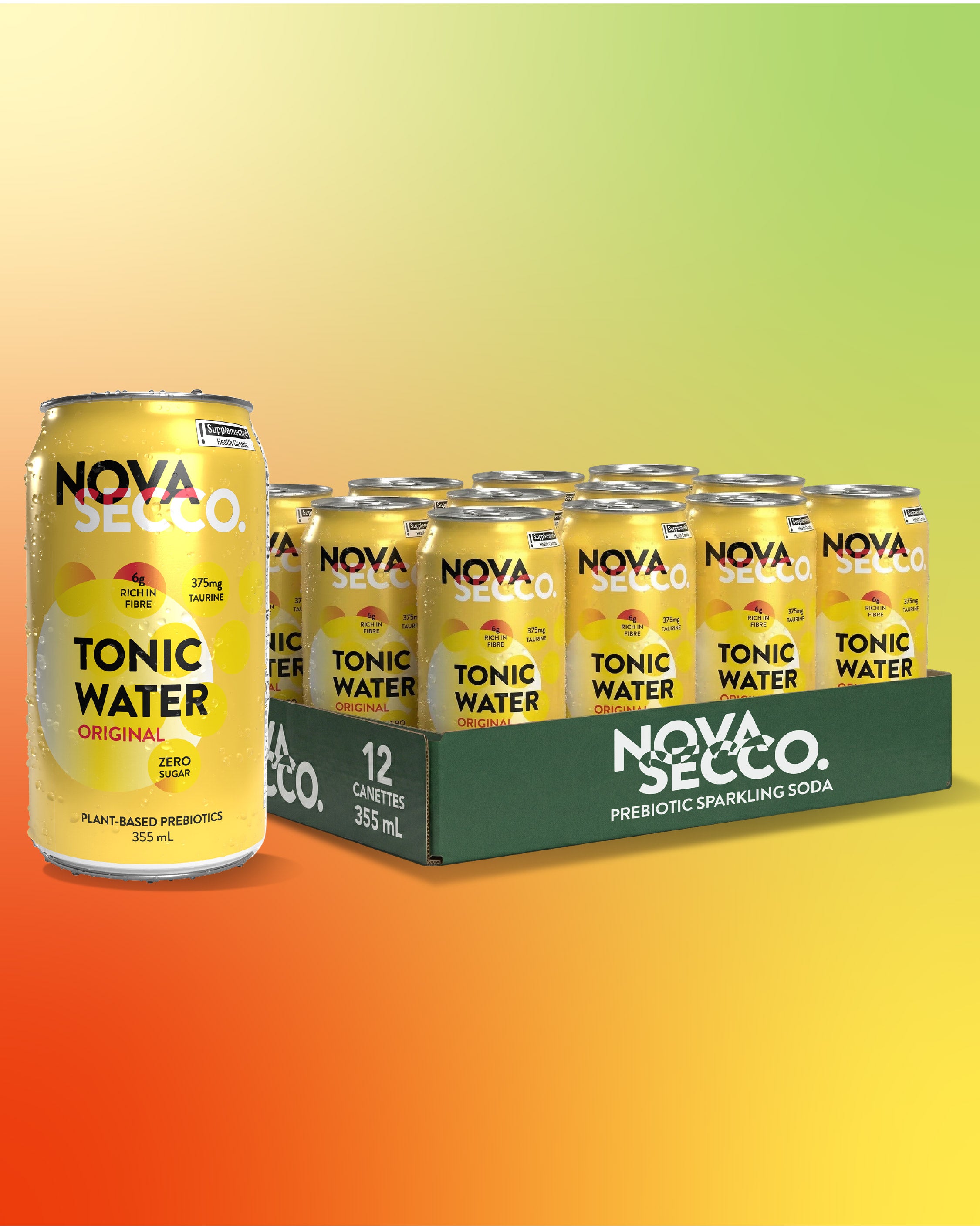Novasecco Tonic Water can, dry prebiotic tonic soda, lifestyle shot