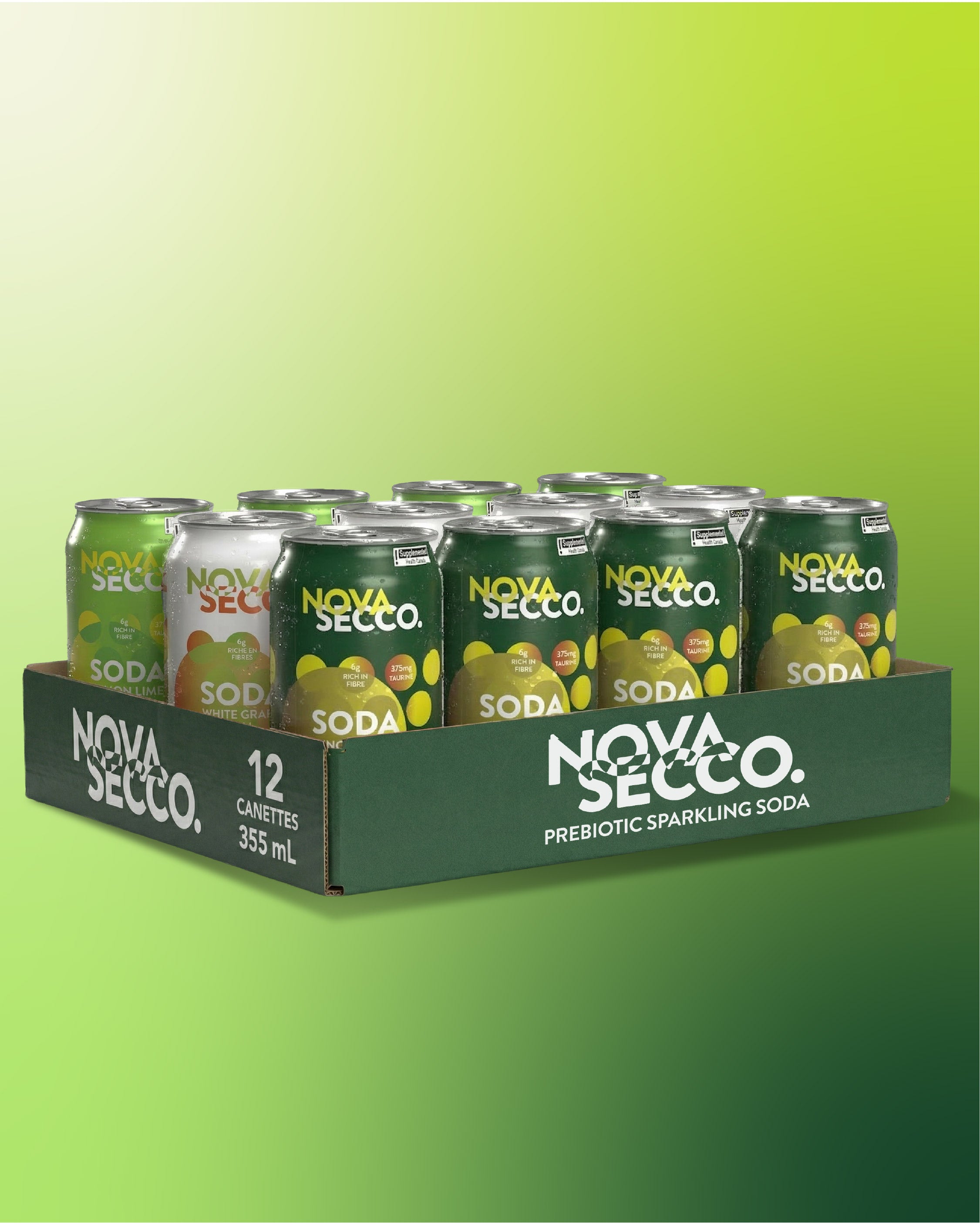 Novasecco Best Seller Variety Pack, prebiotic soda 3 flavours, lifestyle shot