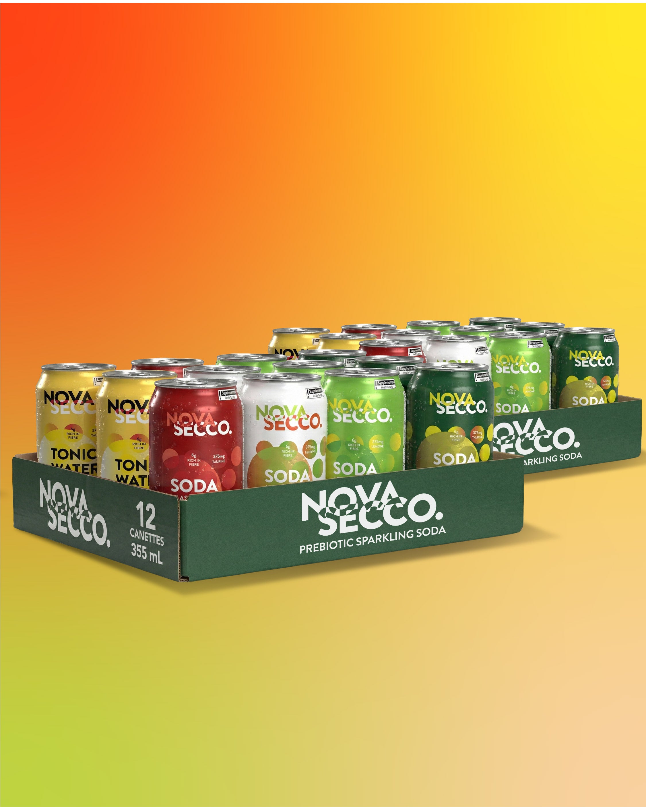 Novasecco Discovery Variety Pack, all 5 prebiotic soda flavours, label detail