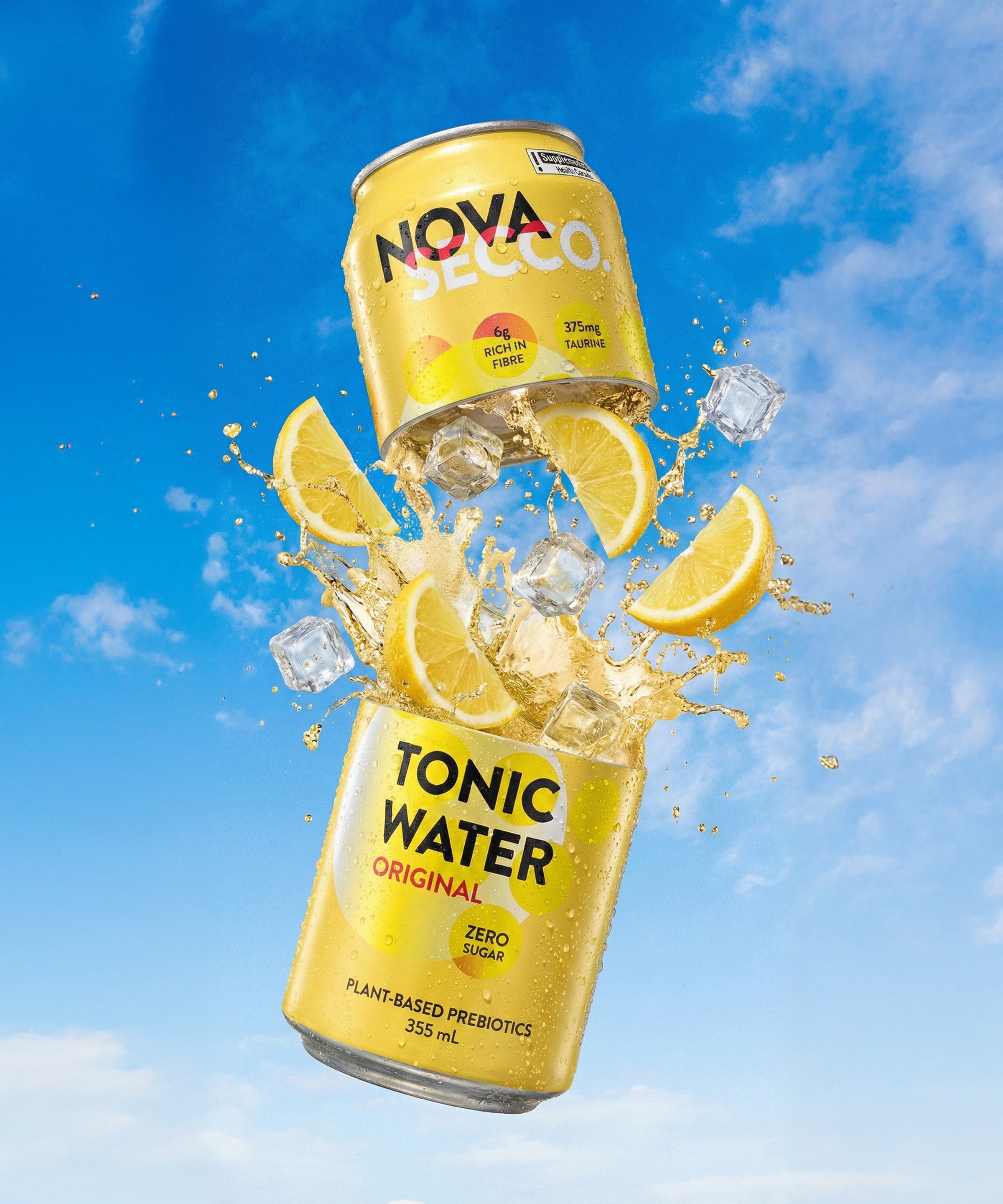 Novasecco Tonic Water can, dry prebiotic tonic soda, label detail