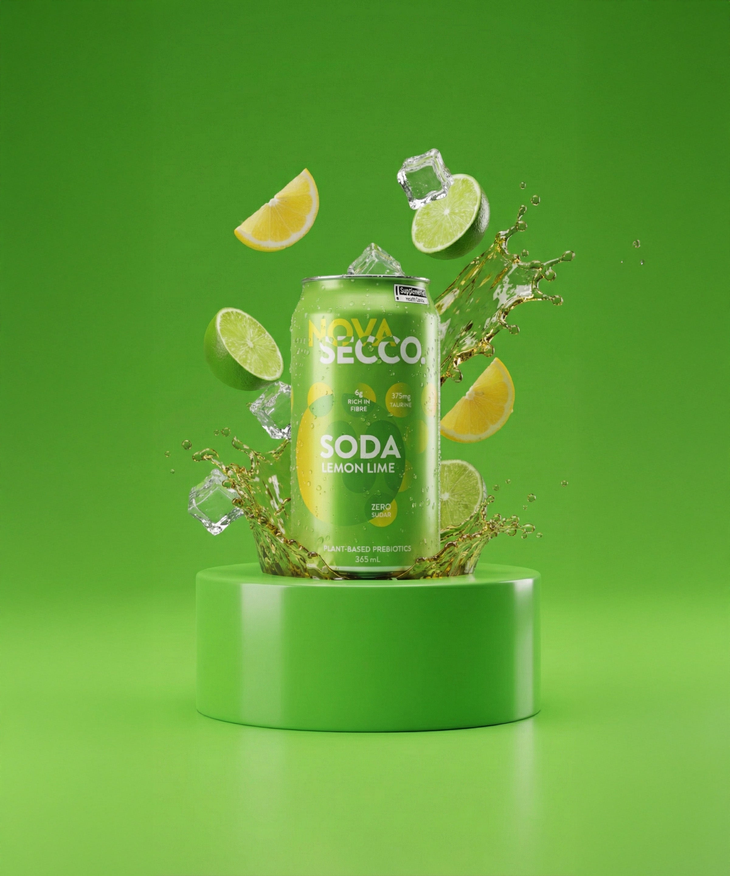 Novasecco Lemon Lime can, prebiotic citrus soda refreshment